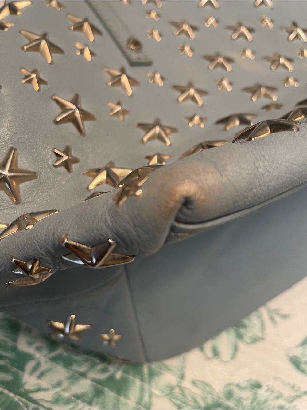 Jimmy Choo Sasha Blue Leather Gold Star Studded Tote - Authentic - Picture 11 of 14